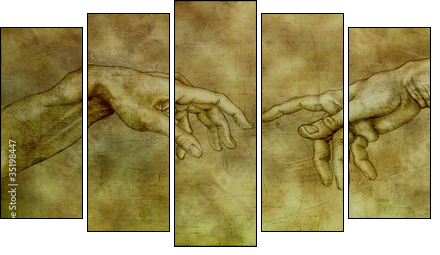 After Michelangelo - Adam and God - Five-piece canvas, Pentaptych