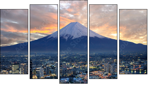 Surreal view of Yokohama city and Mt. Fuji - Five-piece canvas, Pentaptych