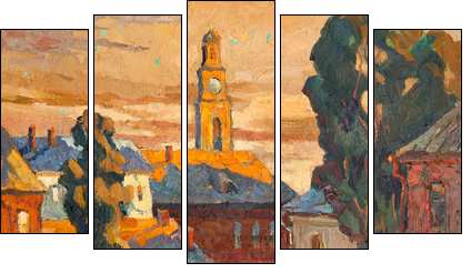 Kind on city, oil on a canvas - Five-piece canvas, Pentaptych