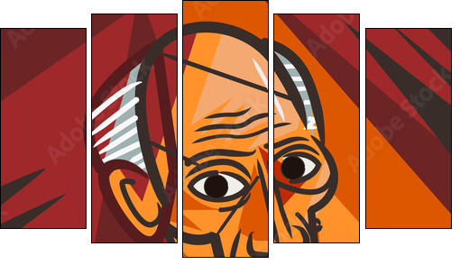 cubist old man face portrait - Five-piece canvas, Pentaptych