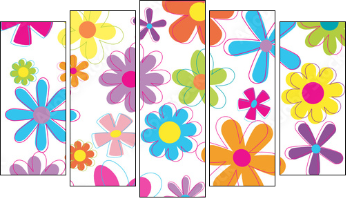 Multicolored retro styled flowers - Five-piece canvas, Pentaptych