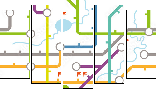 Subway map texture - Five-piece canvas, Pentaptych
