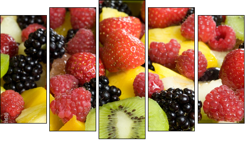 Delicious fruit salad served in a bowl - Five-piece canvas, Pentaptych