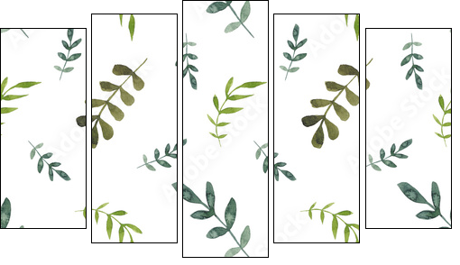 Watercolor leaves seamless pattern. Watercolor fabric. Repeat leaves. Use for design invitations, birthdays, weddings - Five-piece canvas, Pentaptych