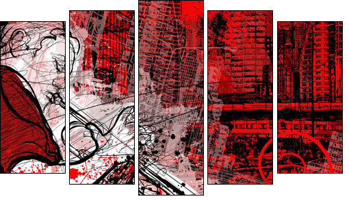 trumpeter on a grunge cityscape background - Five-piece canvas, Pentaptych