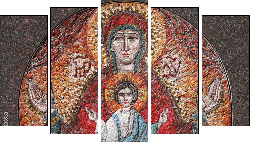 art mosaics icon of Virgin Mary and Jesus Christ - Five-piece canvas, Pentaptych