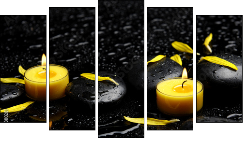 Spa concept-two candle with yellow flower petals on pebbles - Five-piece canvas, Pentaptych
