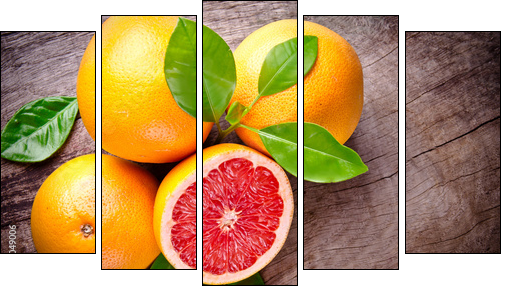 Freshly harvested grapefruit on wooden background - Five-piece canvas, Pentaptych