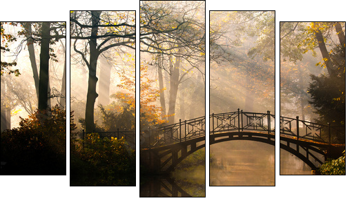 Autumn - Old bridge in autumn misty park - Five-piece canvas, Pentaptych