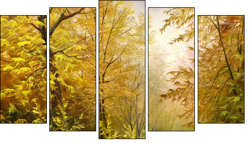 beautiful autumn landscape, canvas, oil - Five-piece canvas, Pentaptych
