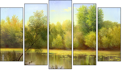 autumn landscape, canvas, oil - Five-piece canvas, Pentaptych