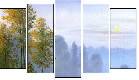 the boat on the bank of the lake, a canvas, oil - Five-piece canvas, Pentaptych