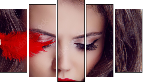 Fashion woman Beauty Portrait. Red Lips - Five-piece canvas, Pentaptych