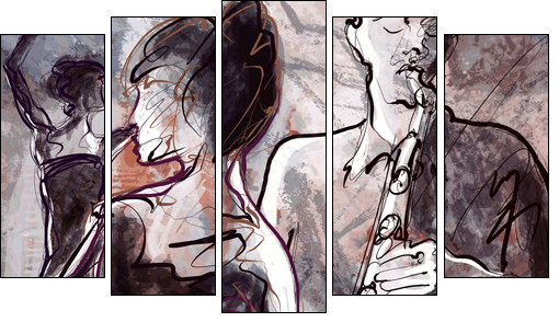 Jazz band with dancers - Five-piece canvas, Pentaptych