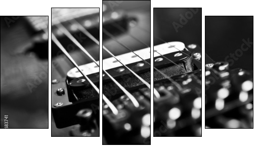 Strings electric guitar closeup in black tones - Five-piece canvas, Pentaptych