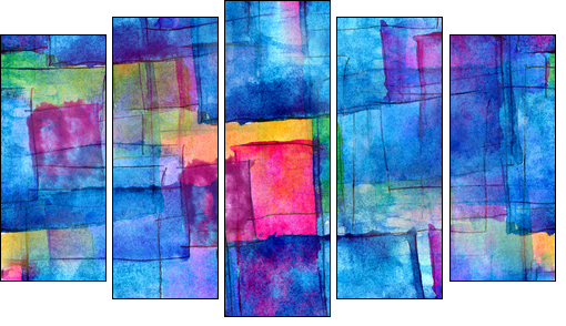 seamless blue cubism abstract art texture watercolor wallpaper b - Five-piece canvas, Pentaptych