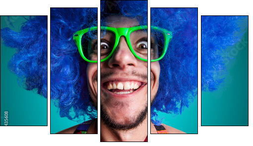 Funny guy naked with blue wig and red tie - Five-piece canvas, Pentaptych
