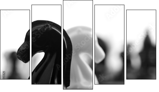 black and white knights - Five-piece canvas, Pentaptych