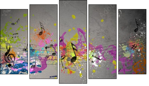 Musical grunge background - Five-piece canvas, Pentaptych
