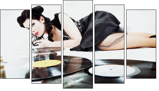 Sexy girl with phonography analogue record music lover - Five-piece canvas, Pentaptych