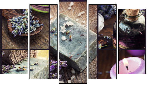 Lavender dayspa collage - Five-piece canvas, Pentaptych