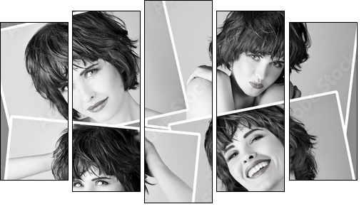 Collage with young beautiful woman - Five-piece canvas, Pentaptych