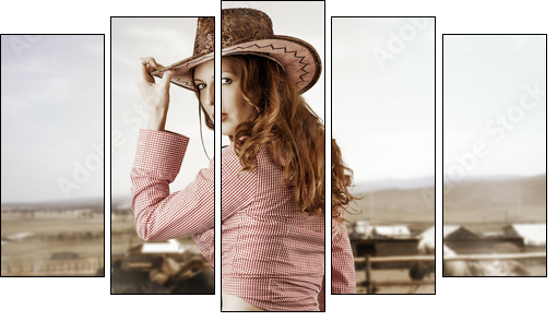 Woman wearing cowboy hat - Five-piece canvas, Pentaptych