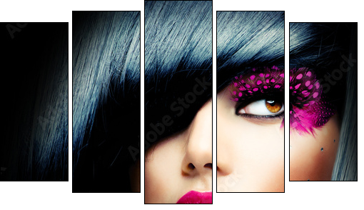 Fashion Brunette Model Portrait. Hairstyle - Five-piece canvas, Pentaptych