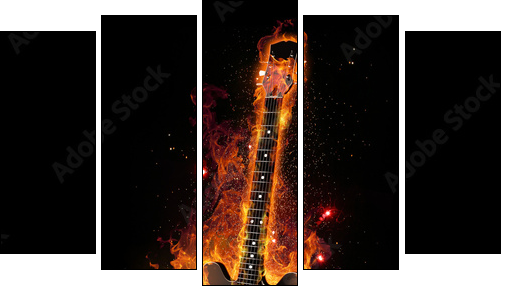 E Gitarre unter Feuer - Five-piece canvas, Pentaptych