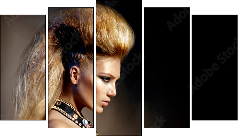 Fashion Rocker Style Model Girl Portrait. Hairstyle - Five-piece canvas, Pentaptych