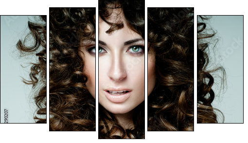 beautiful brunette with curly hair - Five-piece canvas, Pentaptych