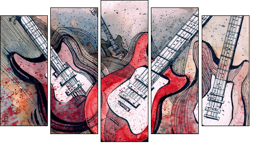 guitar music - Five-piece canvas, Pentaptych
