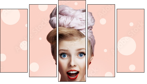 Beautiful young sexy pin-up girl with surprised expression - Five-piece canvas, Pentaptych