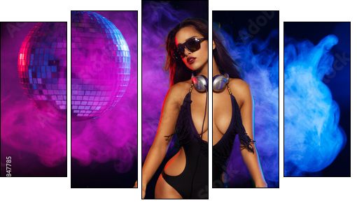 Glamorous sexy busty DJ - Five-piece canvas, Pentaptych
