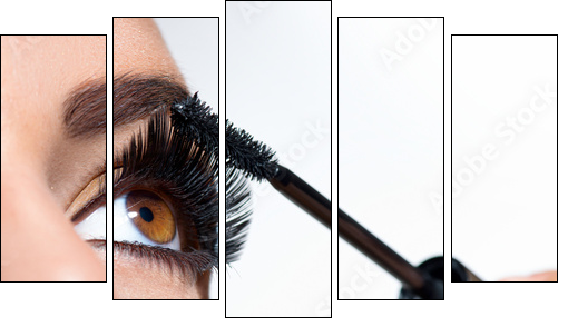 Mascara Applying. Long Lashes closeup - Five-piece canvas, Pentaptych