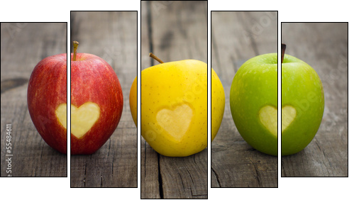 Apples with engraved hearts - Five-piece canvas, Pentaptych