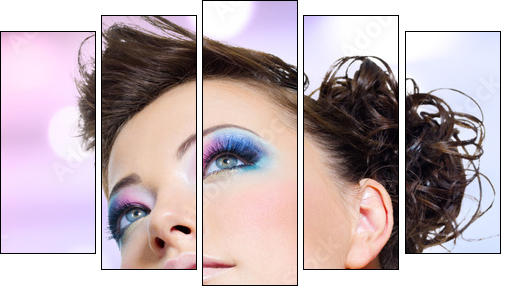 Closeup face with fashion bright pink makeup - Five-piece canvas, Pentaptych