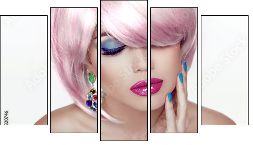 Makeup. Sexy lips. Beauty Girl Portrait with Colorful Makeup, Co - Five-piece canvas, Pentaptych