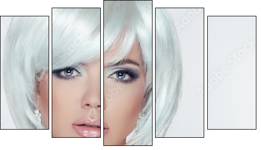Makeup. Fashion Style Beauty Woman Portrait with White Short Hai - Five-piece canvas, Pentaptych