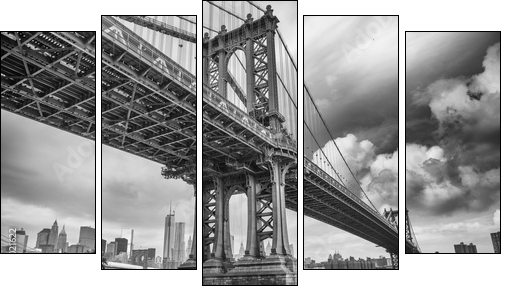 The Manhattan Bridge, New York City. Awesome wideangle upward vi - Five-piece canvas, Pentaptych