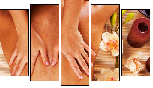 Masseur doing massage on woman back in spa salon - Five-piece canvas, Pentaptych
