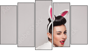 playful bunny girl winking and tongue out. pinup style - Five-piece canvas, Pentaptych
