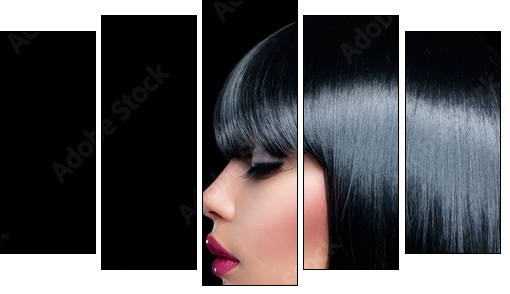 Beautiful Brunette Girl. Beauty Woman with Short Black Hair - Five-piece canvas, Pentaptych