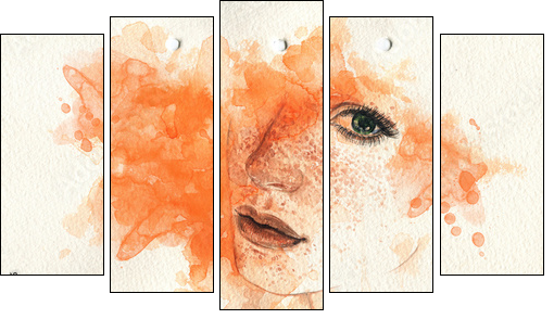 Beautiful woman. watercolor illustration - Five-piece canvas, Pentaptych