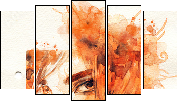 Beautiful woman. watercolor illustration - Five-piece canvas, Pentaptych