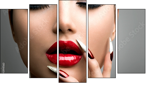 Fashion Beauty Model Girl. Manicure and Make-up. Nail art - Five-piece canvas, Pentaptych