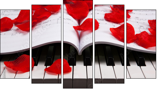 Piano keys and musical book - Five-piece canvas, Pentaptych