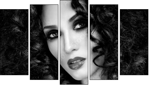 beautiful brunette with gorgeous curly hair - Five-piece canvas, Pentaptych