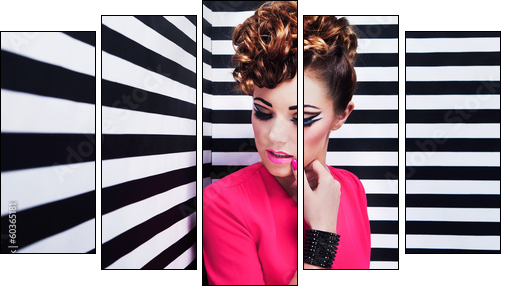 Beautiful young woman with professional party make up - Five-piece canvas, Pentaptych