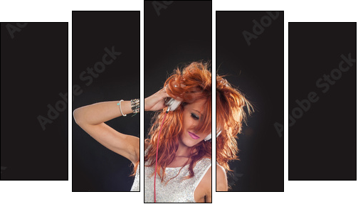 Young sexy deejay woman against black background. - Five-piece canvas, Pentaptych